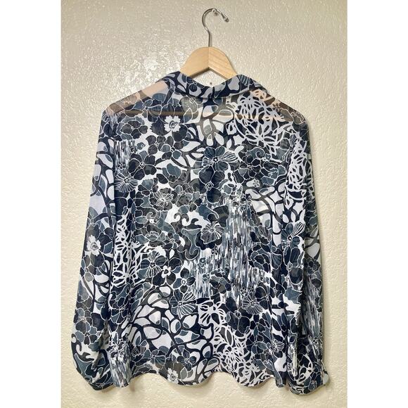 VTG Jordan Sheer Blouse Womens XL Floral Long Sleeve Button 90s Y2K Elegant - Picture 2 of 10
